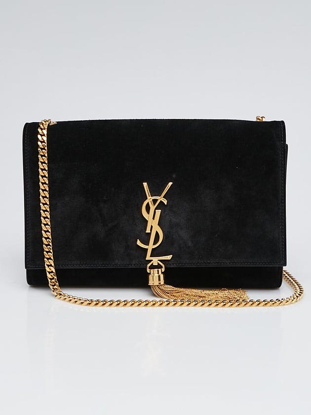 Yves Saint Laurent Black Suede Leather Medium Cassandre Tassel Bag