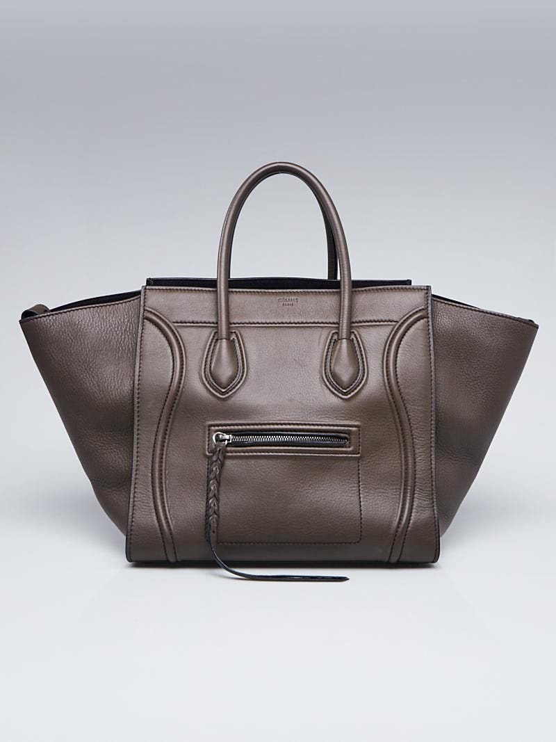 Celine Dark Brown Calfskin Leather Medium Phantom Luggage Tote Bag