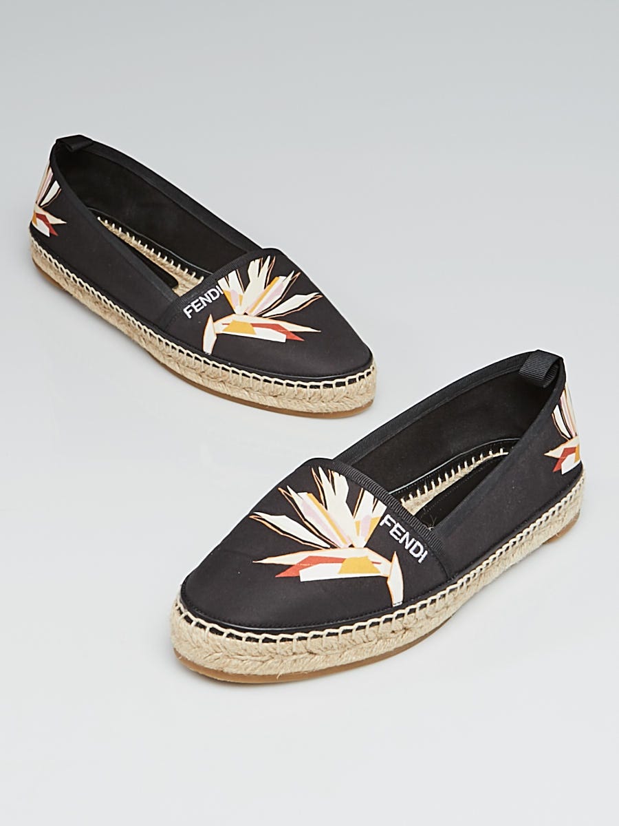Fendi Black Printed Cotton Espadrille Flats Size 8.5/39