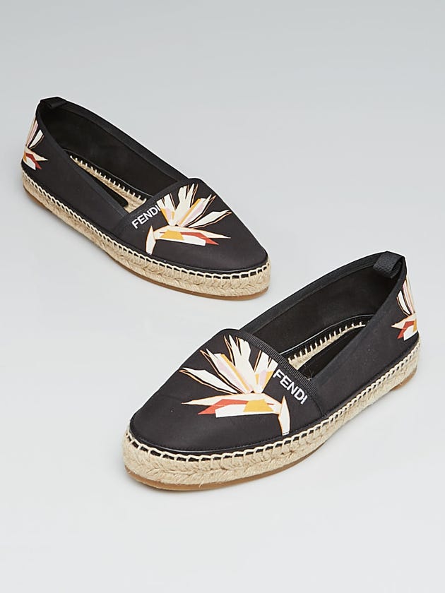 Fendi Black Printed Cotton Espadrille Flats Size 8.5/39