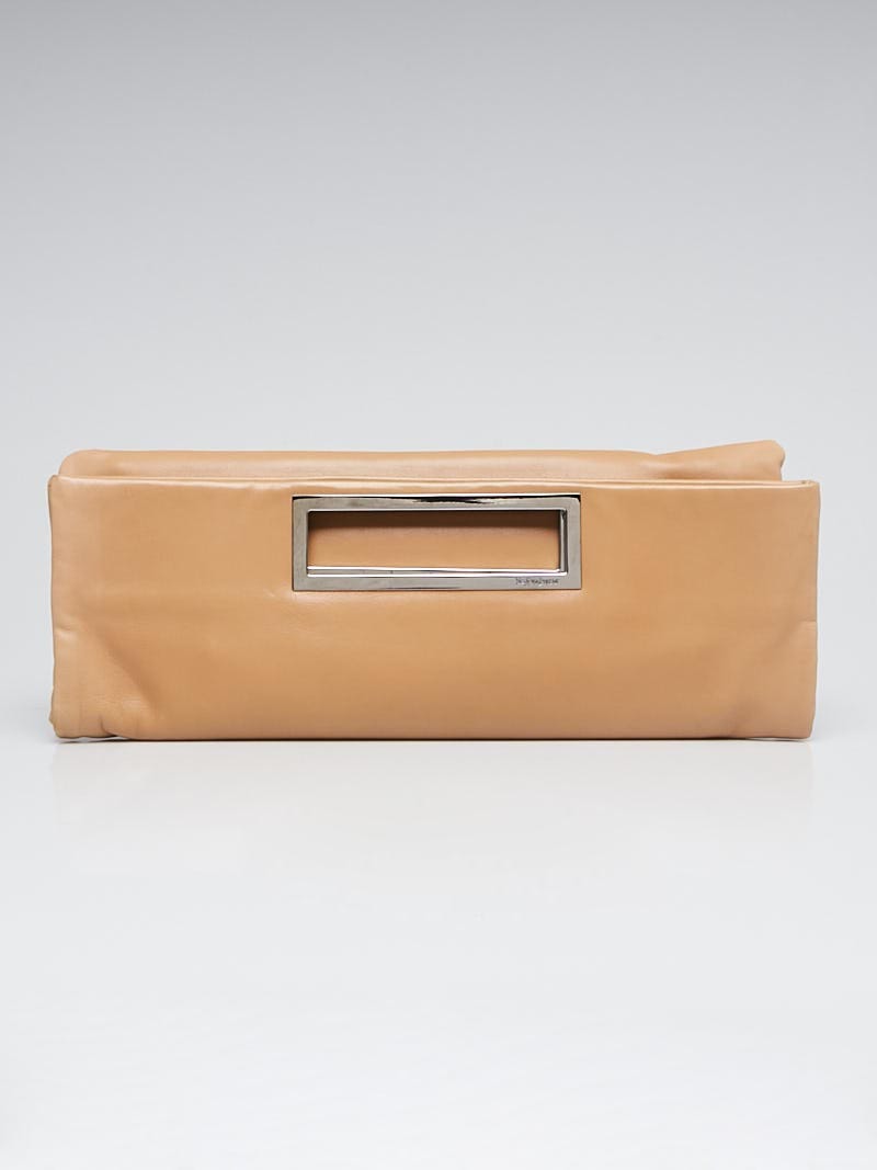 Yves Saint Laurent Beige Leather Foldover Clutch Bag