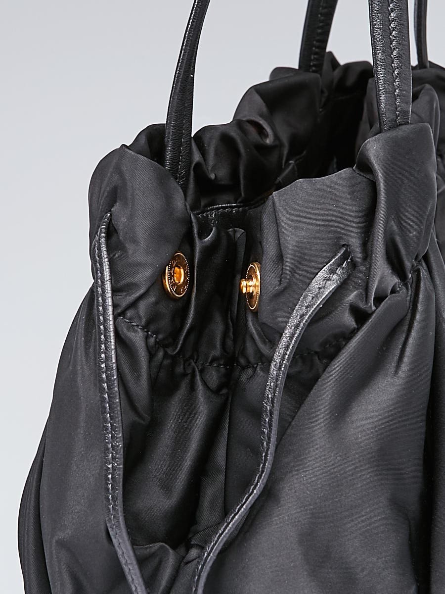 Prada Black Tessuto Nylon Logo Drawstring Tote Bag - Yoogi's Closet