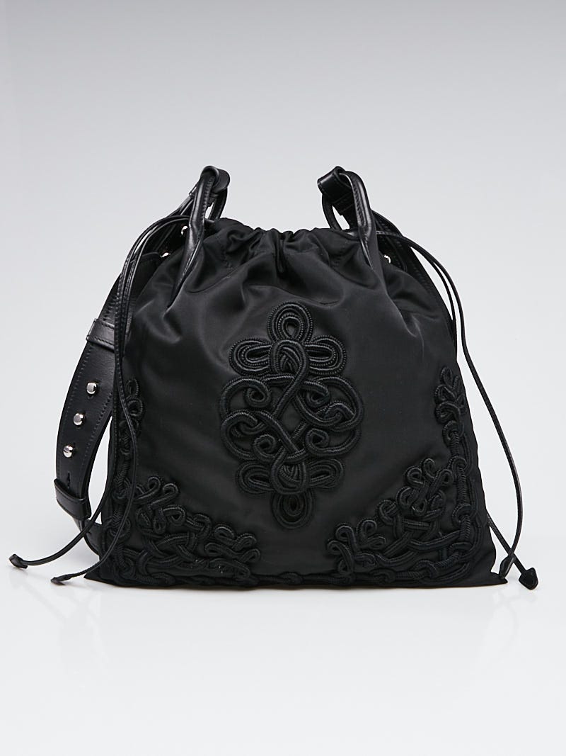 Prada Black Tessuto Nylon Embroidered Large Drawstring Hobo Bag - Yoogi's  Closet
