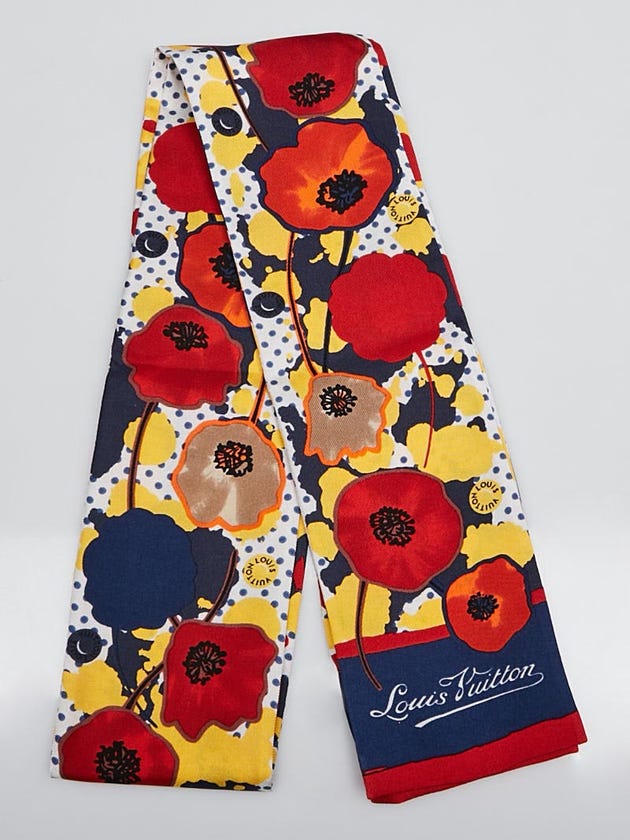 Louis Vuitton Blue/Yellow/Red Flowers Retro Silk Bandeau Scarf