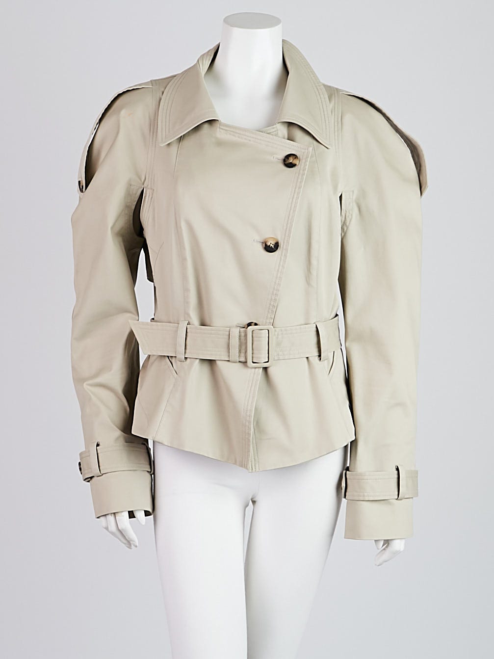 Alexander McQueen Khaki Cotton Blend Belted Peplum Trench 