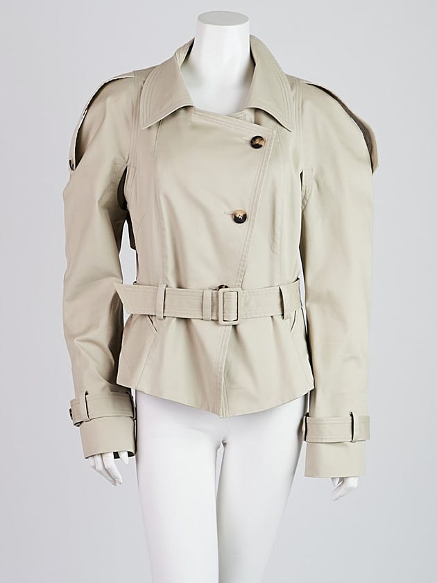 Alexander McQueen Khaki Cotton Blend Belted Peplum Trench Jacket Size 12/46