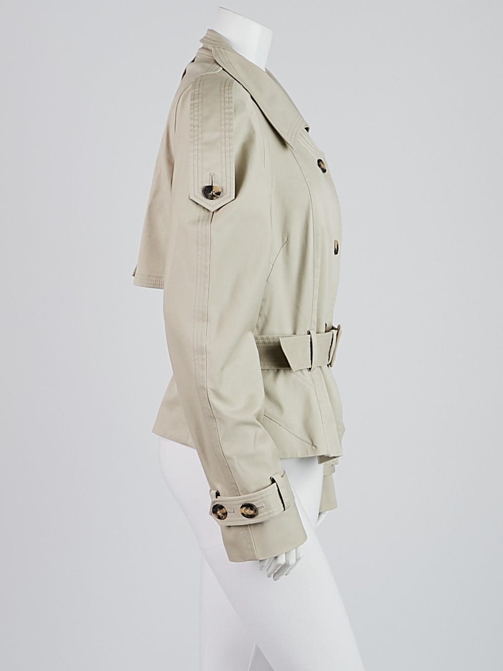Alexander McQueen Khaki Cotton Blend Belted Peplum Trench 