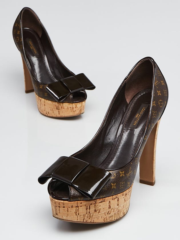 Louis Vuitton Monogram Canvas Rivoli Cork Platform Peep Toe Pumps Size 6.5/37