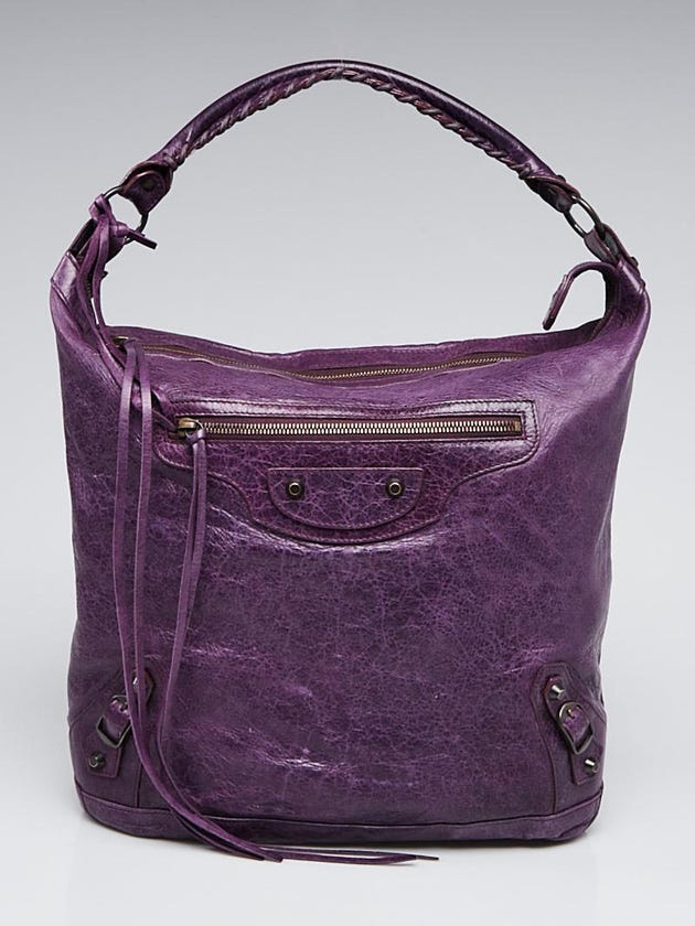 Balenciaga Raisin Lambskin Leather Day Bag