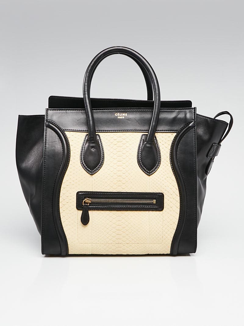 Celine Beige/Black Python Mini Luggage Tote Bag | Yoogi's Closet