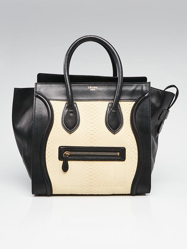 Celine Beige/Black Python Mini Luggage Tote Bag | Yoogi's Closet