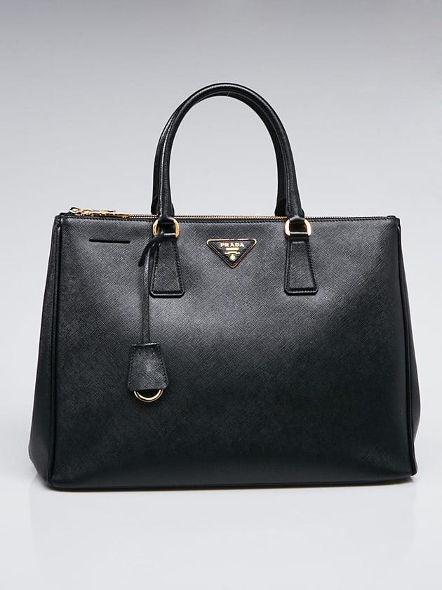 Prada Black Saffiano Lux Leather Double Zip Large Tote Bag BN1786