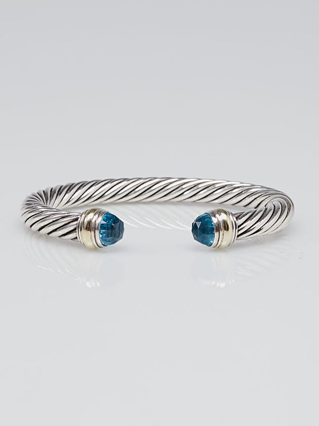 David Yurman 7mm Sterling Silver and Blue Topaz Cable Bracelet