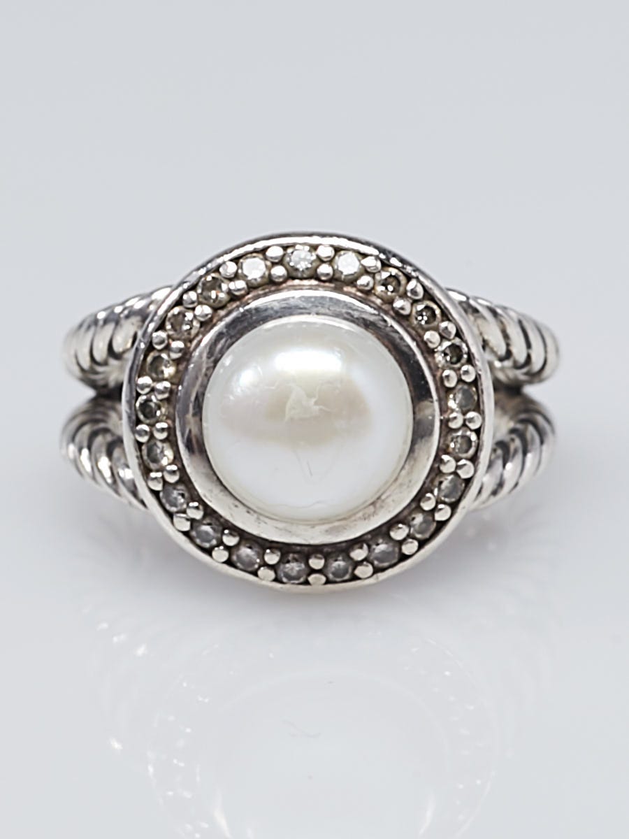 David Yurman Pearl and Diamond Albion Ring Size 4