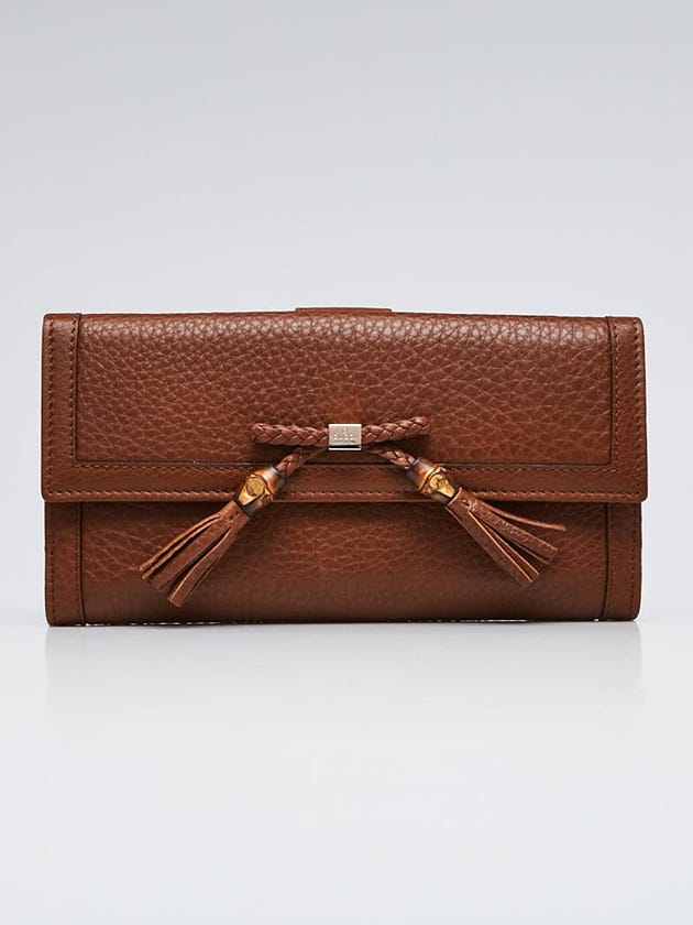 Gucci Brown Leather Bamboo Tassel Bella Continental Wallet