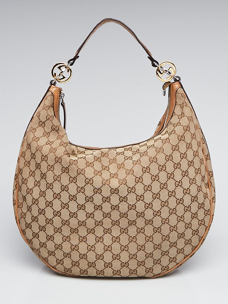 Vintage Gucci Brown Signature Canvas GG Shoulder Hobo Bag Interlocking  Medium