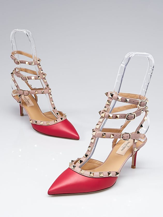 Valentino Pink Leather T-Strap Kitten Heel Pumps Size5.5/36