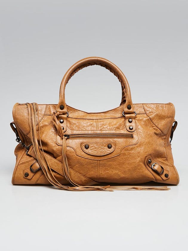 Balenciaga Cumin Lambskin Leather Motorcycle Part-Time Bag