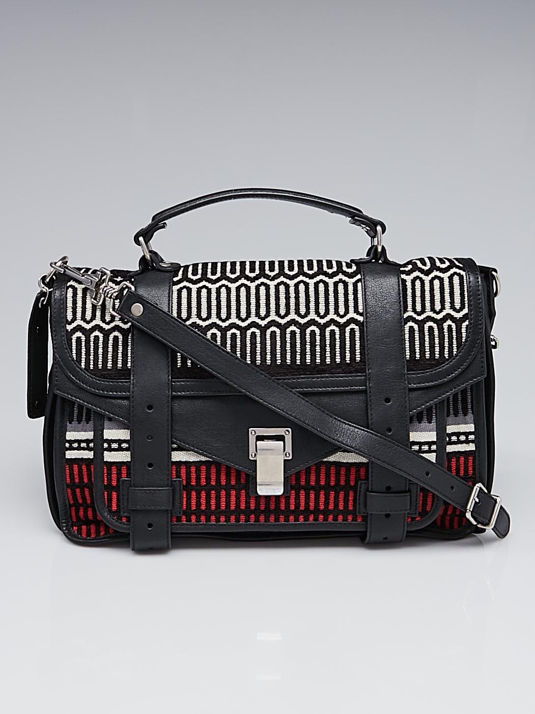 Proenza Schouler Black Leather Baja Textile Medium PS1 Satchel Bag