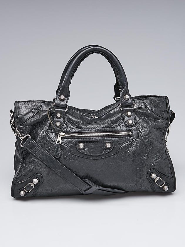 Balenciaga Black Lambskin Leather Giant 12 Silver City Bag