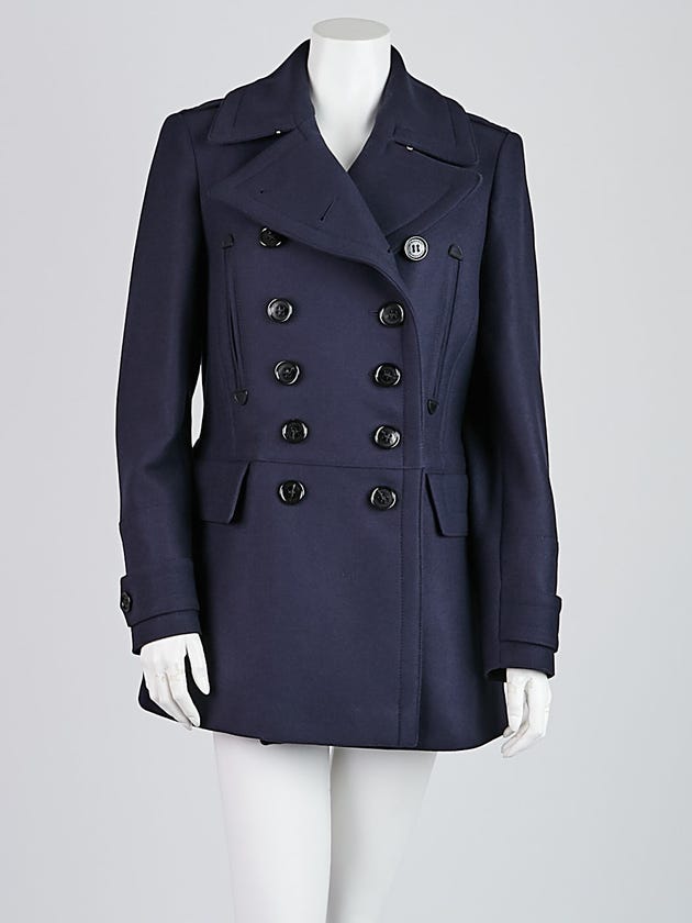 Burberry London Navy Wool Blend Military Style Peacoat Size 10