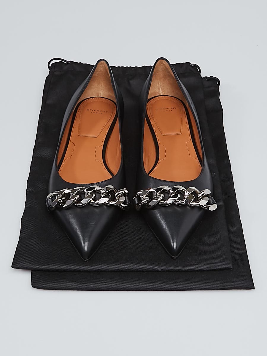 Givenchy Black Leather Chain Link Pointed Toe Flats Size 9/39.5