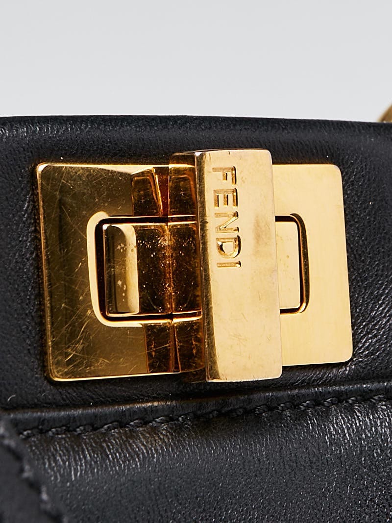 Fendi Black Nappa Leather Mini Peekaboo Satchel Bag 8BN244