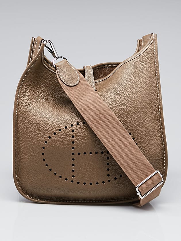 Hermes Etoupe Clemence Leather Evelyne III 29 Bag
