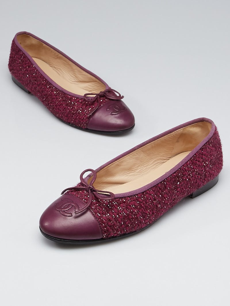 Chanel Purple Tweed and Leather CC Cap-Toe Ballet Flats Size 7.5/38 -  Yoogi's Closet