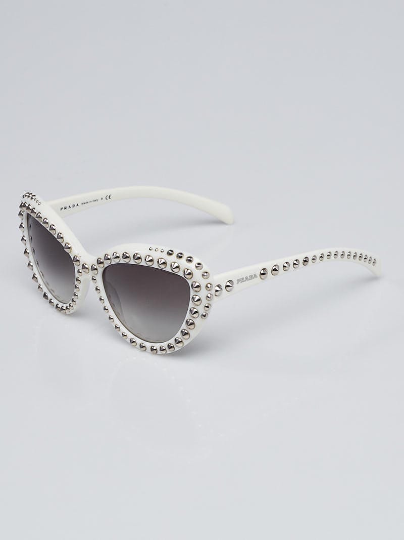 Prada White Silvertone Studded Frame Gradient Tint