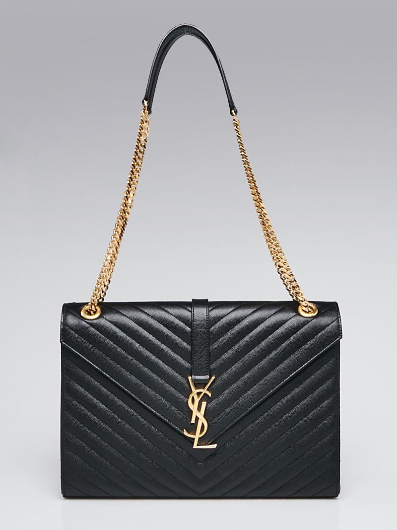 YSL Black College Large Quilted Leather V-Flap Shoulder Bag - A World Of  Goods For You, LLC