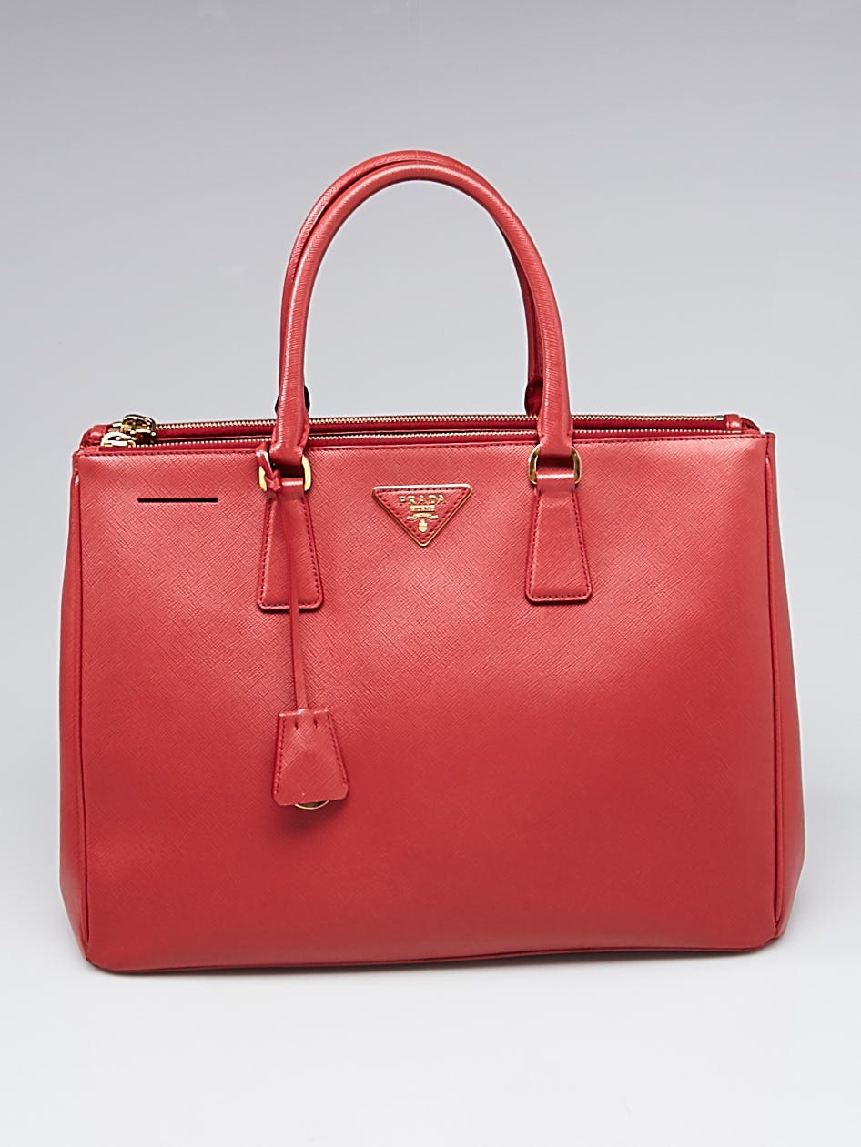 Prada Red Saffiano Lux Leather Double Zip Large Tote Bag BN1786