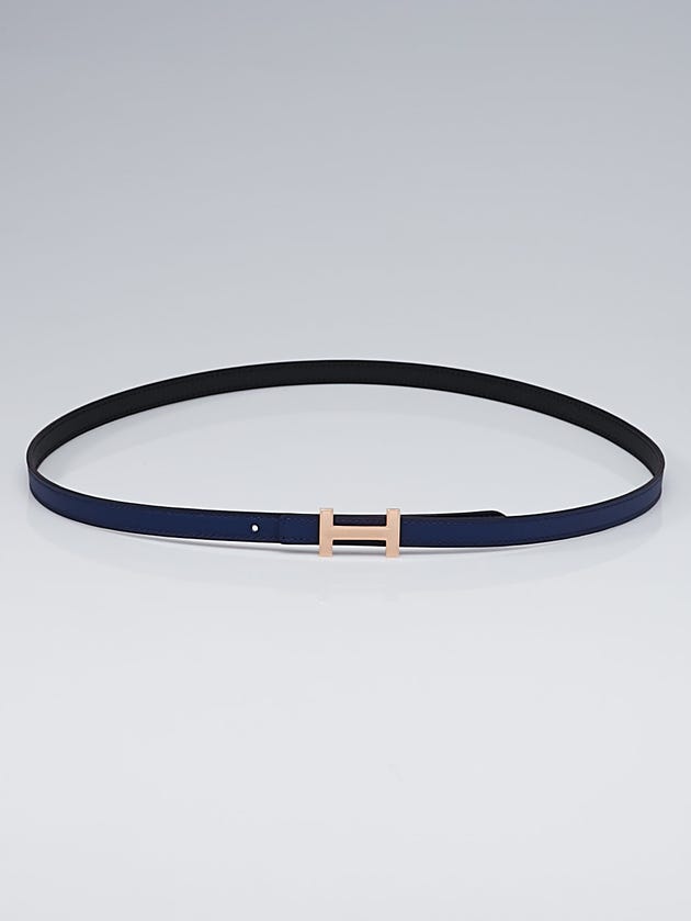 Hermes 13mm Blue Saphir Swift Leather/Ebene Epsom Leather Rose Gold Plated Quizz H Belt Kit Size 90