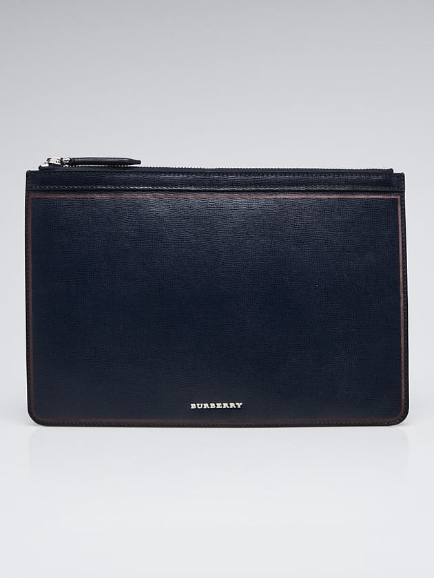 Burberry Navy Blue Leather Zip Pouch
