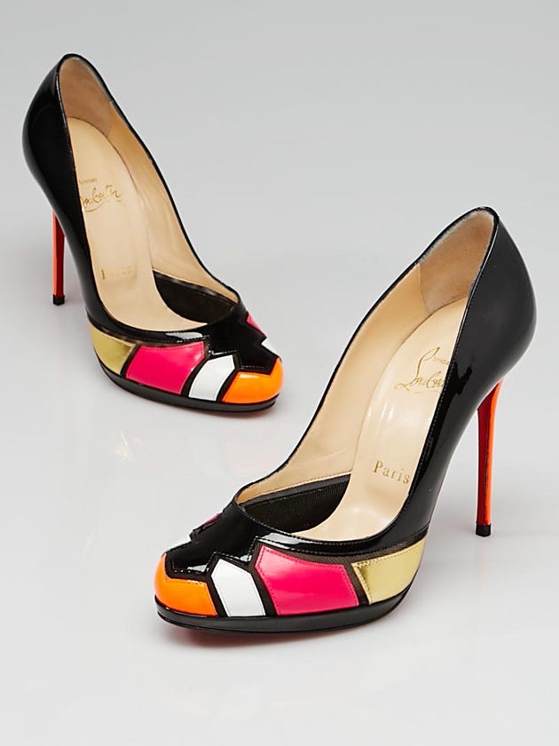 Christian Louboutin Black Patchwork Patent Leather Astrogirl 120 Pumps Size 7/37.5