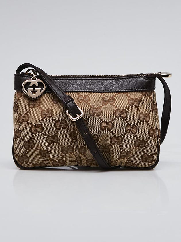 Gucci Beige/Ebony GG Canvas Leather Heart Charm Pochette Bag