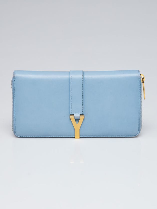 Yves Saint Laurent Bleu Glacier Calfskin Leather Classic Y Zip Wallet 