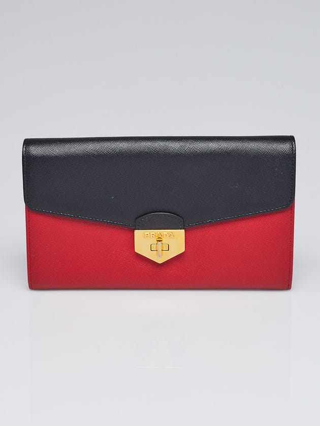 Prada Red and Black Saffiano Leather Wallet 
