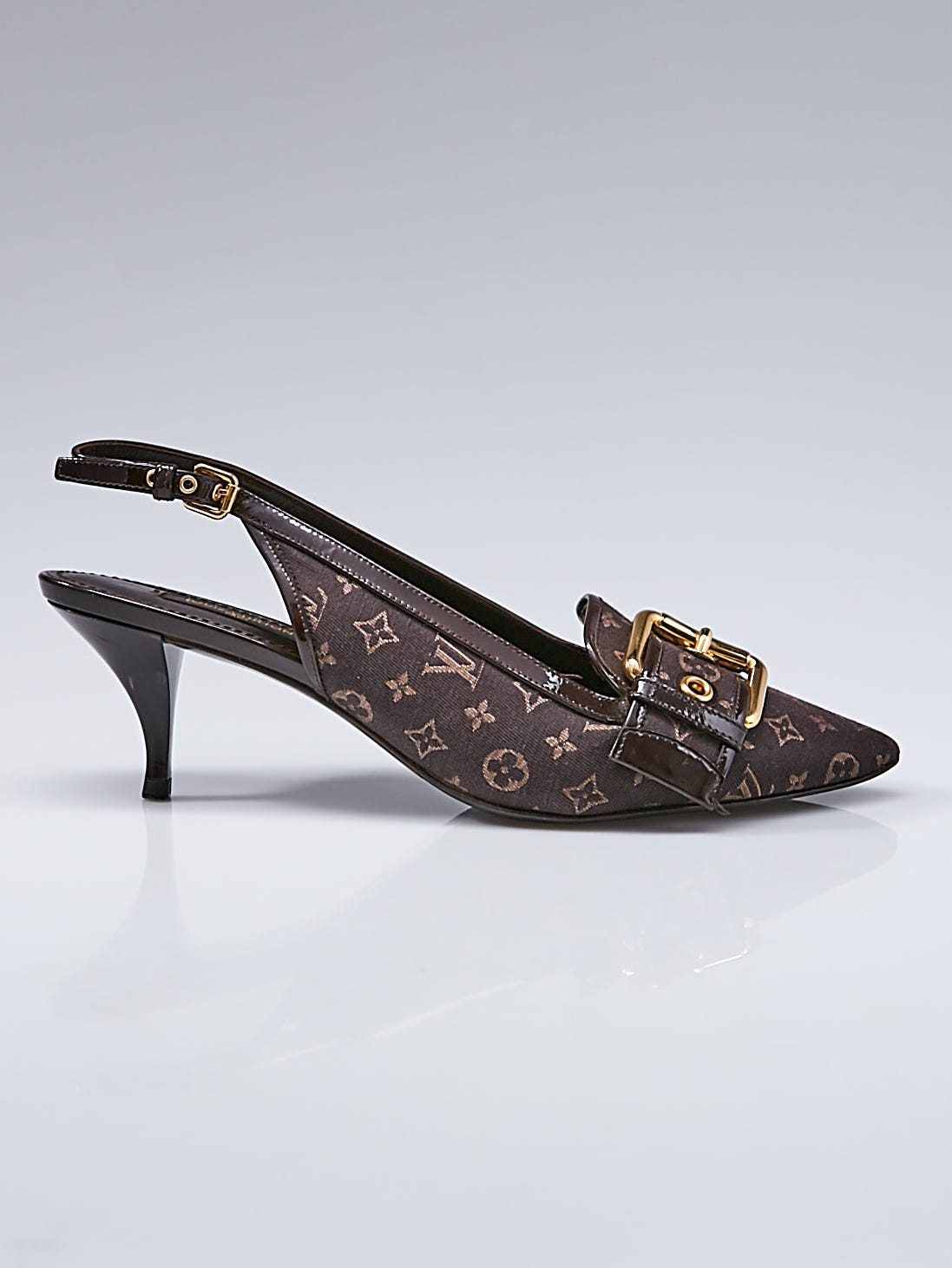 Louis Vuitton Ebene Monogram Mini Lin Slingback Pumps Size 7/37.5