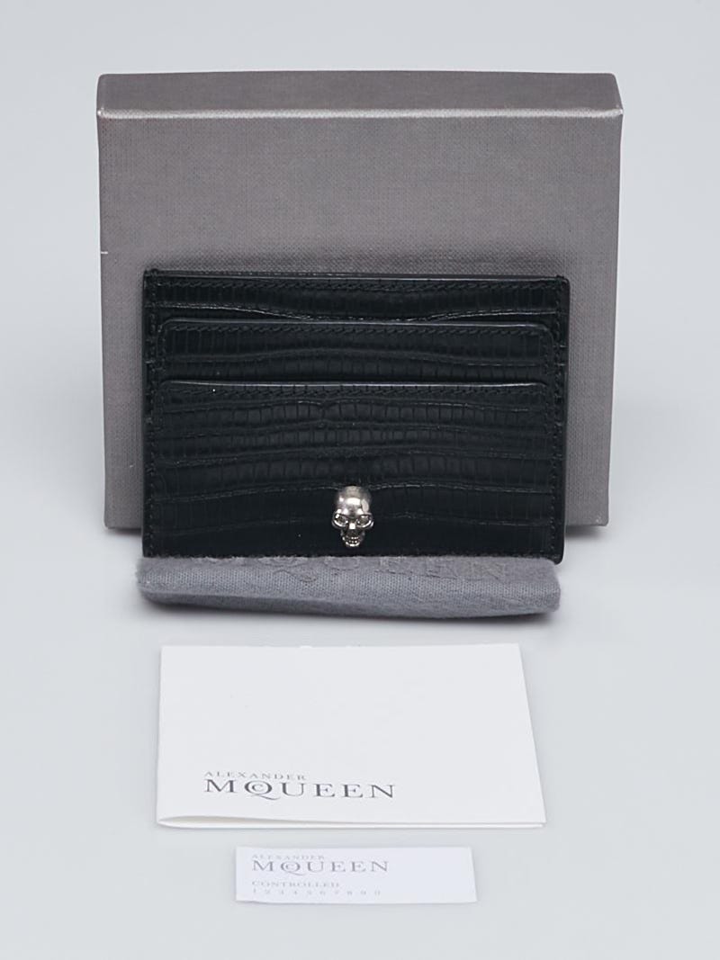 Alexander McQueen Black Crocodile Embossed Leather and Silvertone