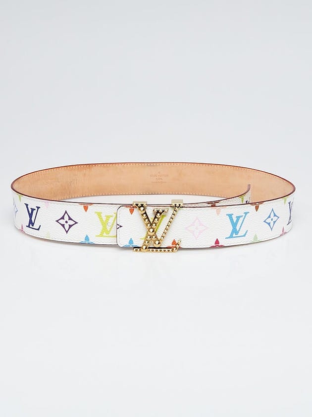 Louis Vuitton White Monogram Multicolore Studded Initiales Belt Size 80/32