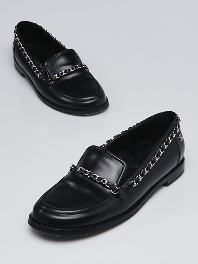 Chanel Black Leather Chain Loafers Size 8/38.5