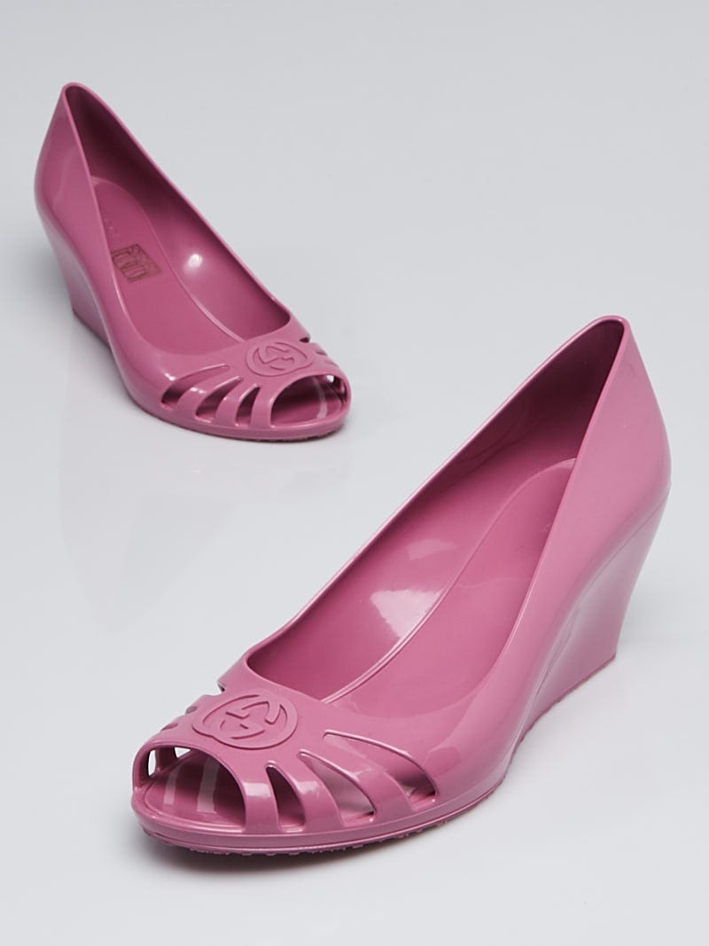 贅沢品 Gucci Size Wedges Jelly G Interlocking Rubber Purple Light レッグウェア