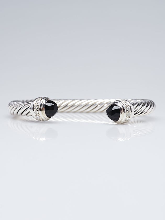 David Yurman 7mm Sterling Silver and Black Onyx with Diamonds Cable Classics Bracelet