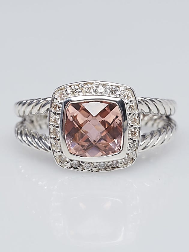 David Yurman 7mm Morganite with Diamonds and Sterling Silver Albion Ring Size 7