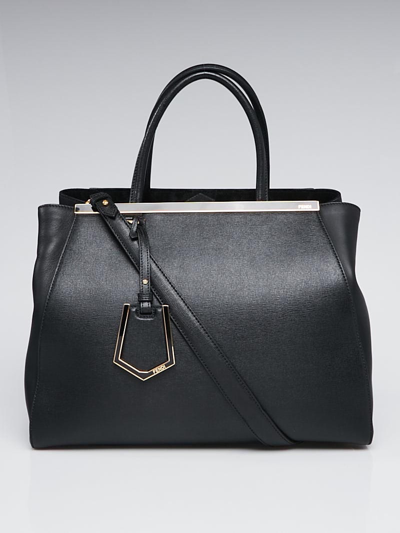 FENDI / トートバッグ/--/BRW Fendi Black Vitello Leather Medium 2Jours Elite Tote Bag 8BH250