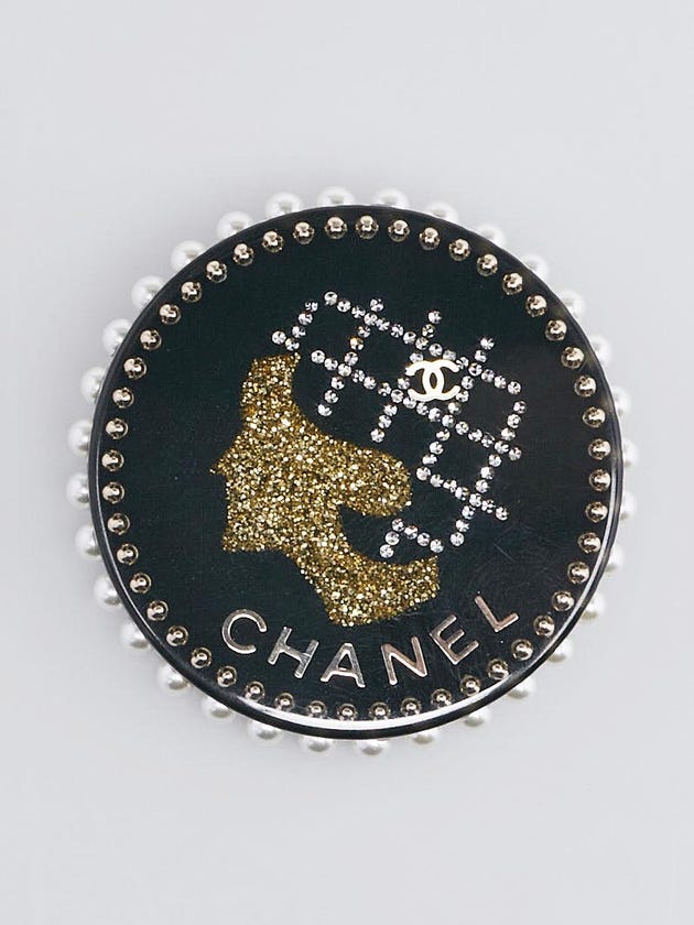 Chanel Black Resin and Crystal Coco Brooch