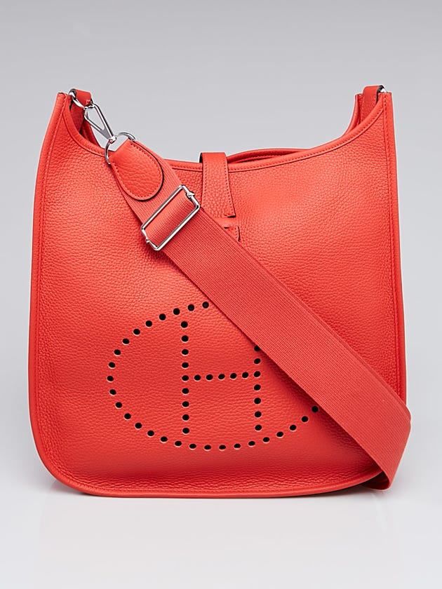Hermes Rouge Tomate Clemence Leather Evelyne III GM Bag