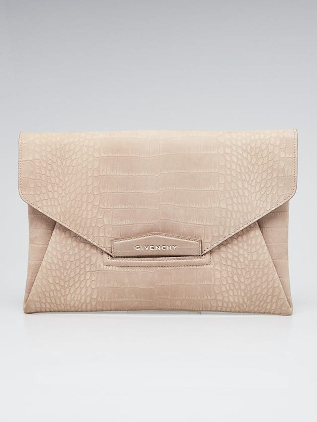 Givenchy Beige Croc Embossed Nubuck Leather Envelope Clutch Bag