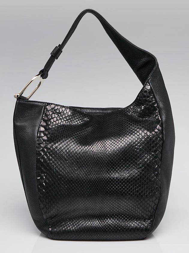 Gucci Black Python and Pebbled Leather Greenwich Hobo Bag